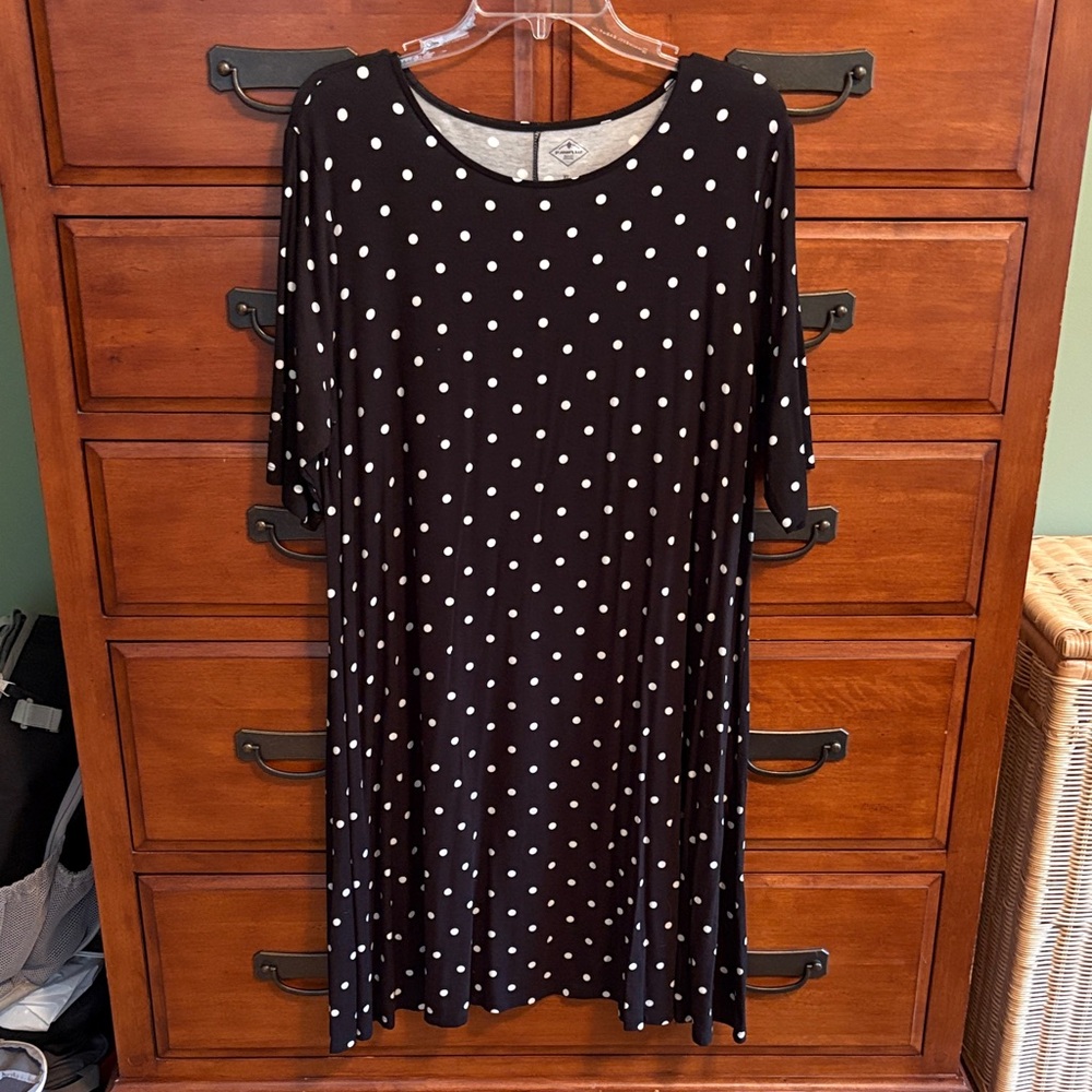 St. John's Bay Black Midi Dress with White Dots